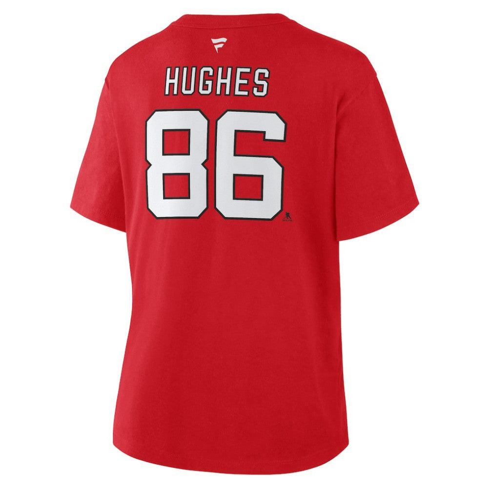 Jack Hughes New Jersey Devils Fanatics Women's Authentic Stack Name & Number T-Shirt - Red - NHL 202477548