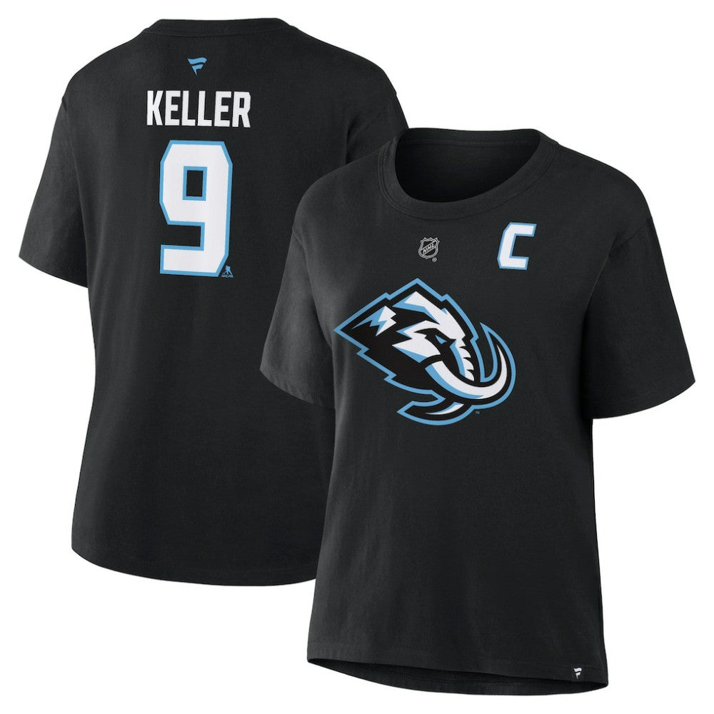 Clayton Keller Utah Mammoth Fanatics Women's Authentic Stack Name & Number T-Shirt - Black - NHL 202477621