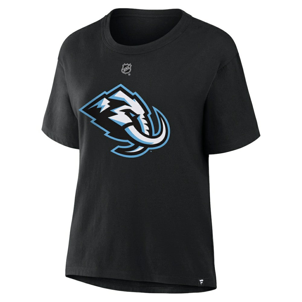 Logan Cooley Utah Mammoth Fanatics Women's Authentic Stack Name & Number T-Shirt - Black - NHL 202477626