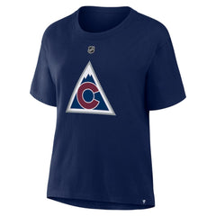 Nathan MacKinnon Colorado Avalanche Fanatics Women's Authentic Stack Name & Number T-Shirt - Navy - NHL 202477681