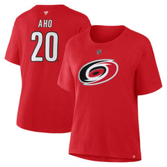 Sebastian Aho Carolina Hurricanes Fanatics Women's Authentic Stack Name & Number T-Shirt - Red - NHL 202477684