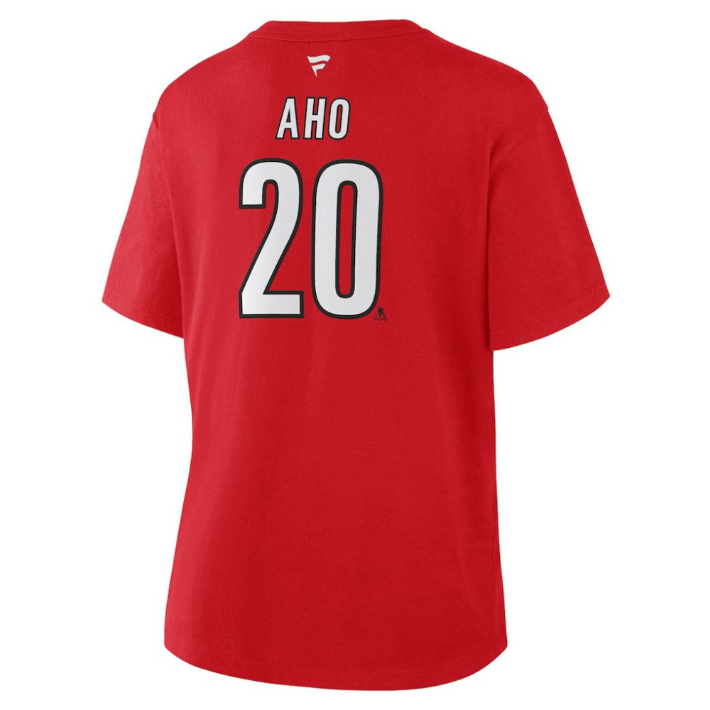 Sebastian Aho Carolina Hurricanes Fanatics Women's Authentic Stack Name & Number T-Shirt - Red - NHL 202477684