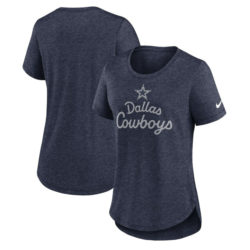 Nike Dallas Cowboys Women's Script Tri-Blend T-Shirt Heather Navy