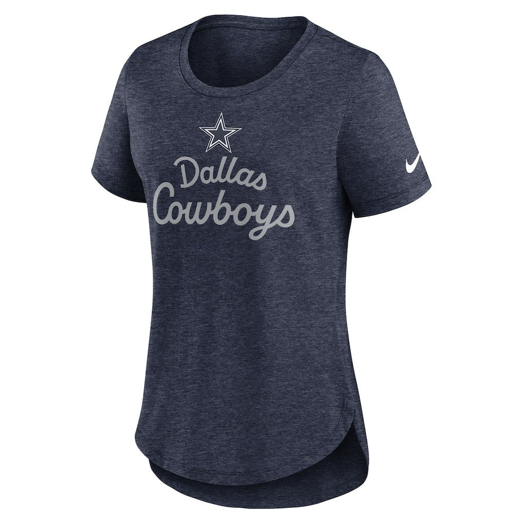 Nike Dallas Cowboys Women's Script Tri-Blend T-Shirt Heather Navy