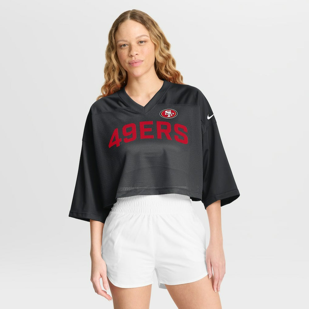 Nike San Francisco 49ers Women's Primetime Cropped Mesh Dri-FIT Fashion Jersey Black