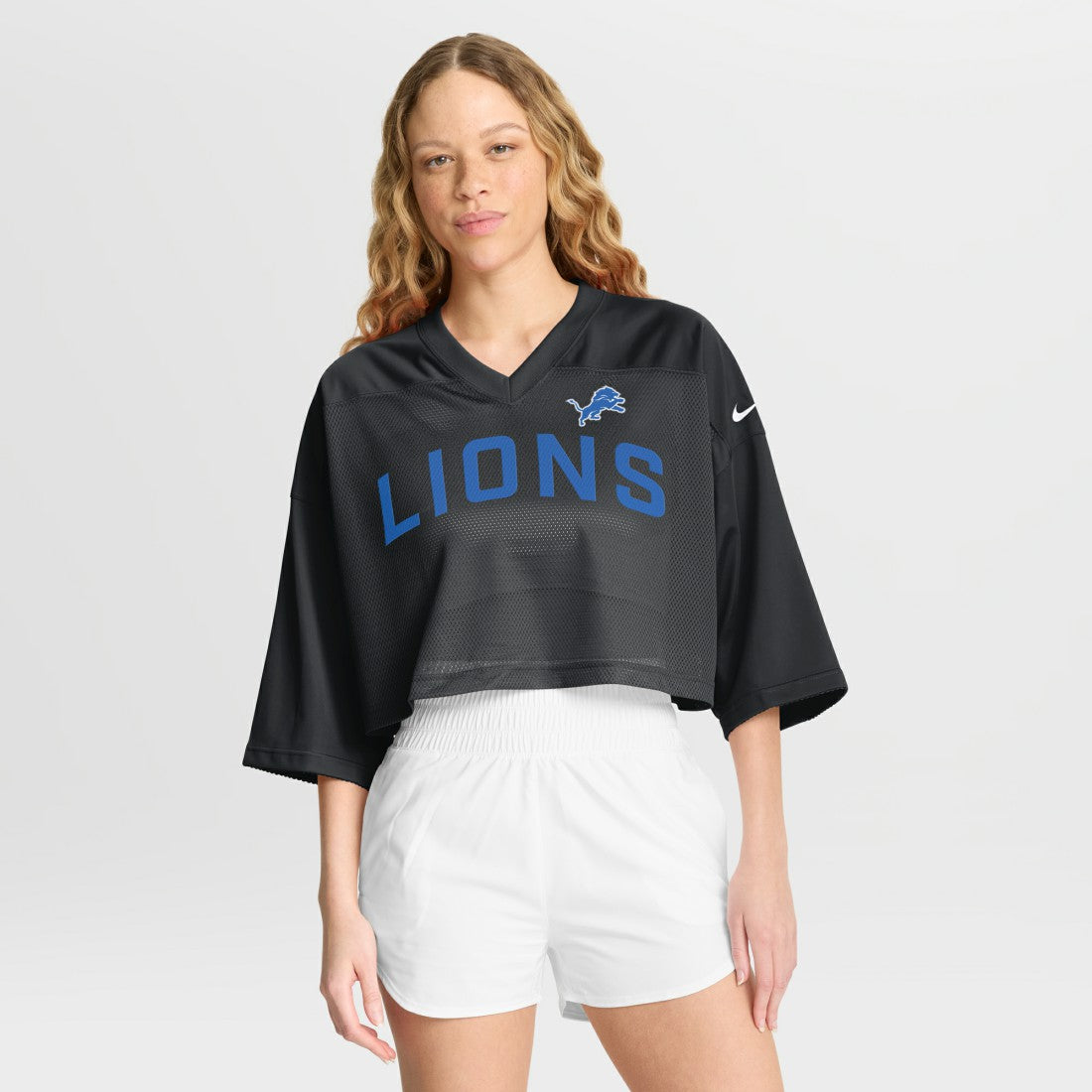 Nike Detroit Lions Women's Primetime Cropped Mesh Dri-FIT Fashion Jersey Black