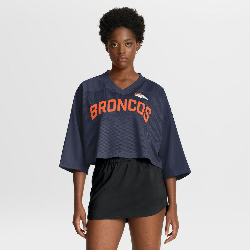 Nike Denver Broncos Women's Primetime Cropped Mesh Dri-FIT Fashion Jersey Navy