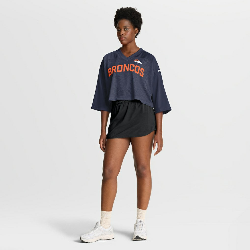 Nike Denver Broncos Women's Primetime Cropped Mesh Dri-FIT Fashion Jersey Navy