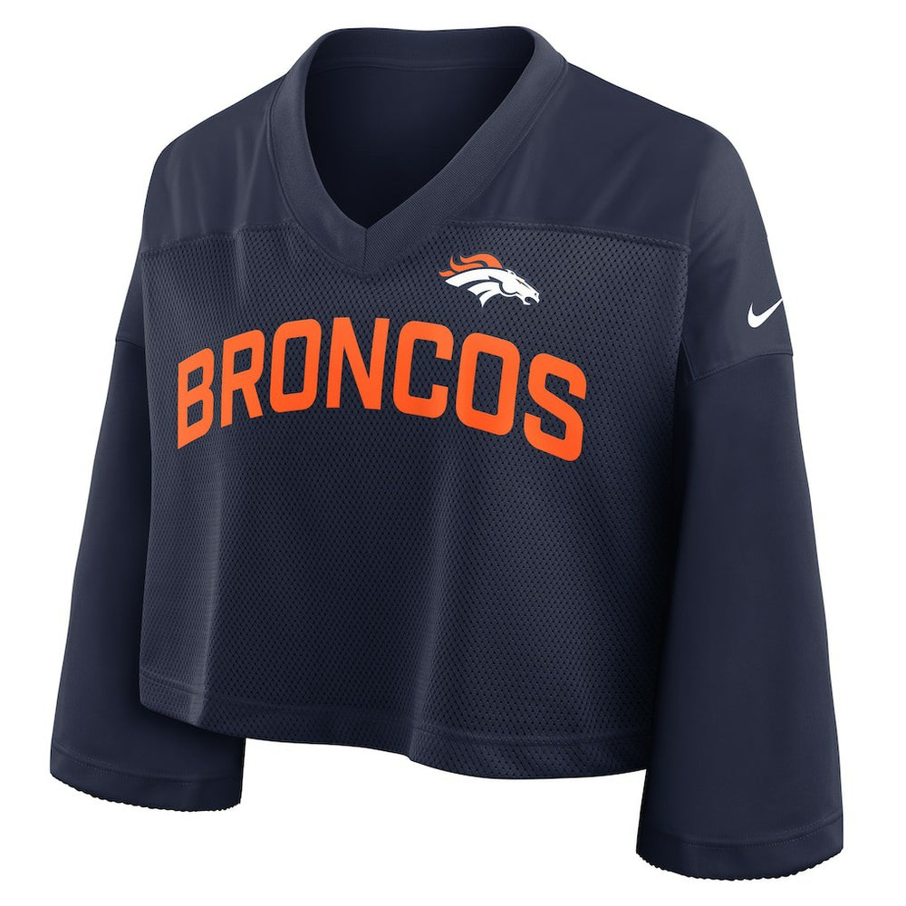 Nike Denver Broncos Women's Primetime Cropped Mesh Dri-FIT Fashion Jersey Navy