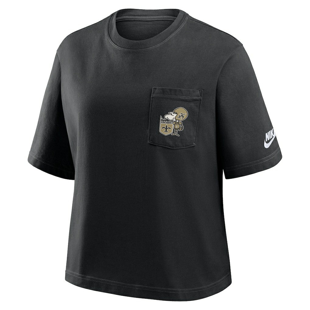 Nike New Orleans Saints Women's Rewind Pocket Boxy T-Shirt Black