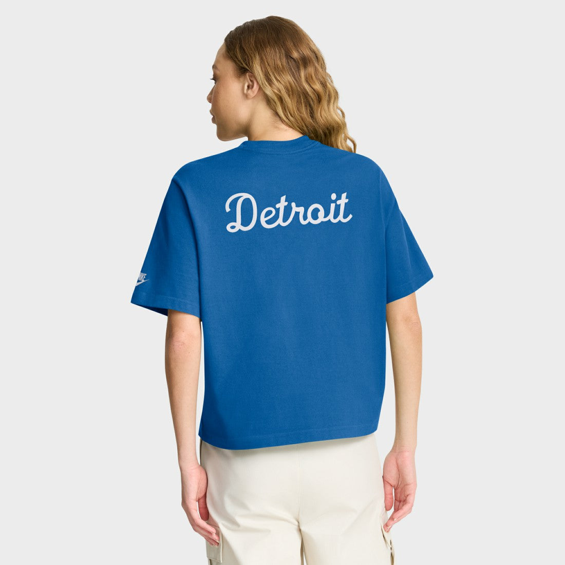 Nike Detroit Lions Women's Rewind Pocket Boxy T-Shirt Blue