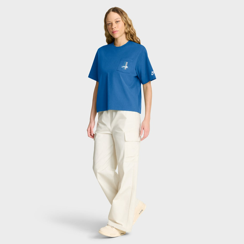 Nike Detroit Lions Women's Rewind Pocket Boxy T-Shirt Blue