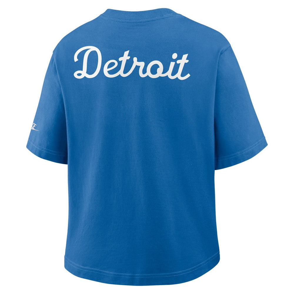 Nike Detroit Lions Women's Rewind Pocket Boxy T-Shirt Blue