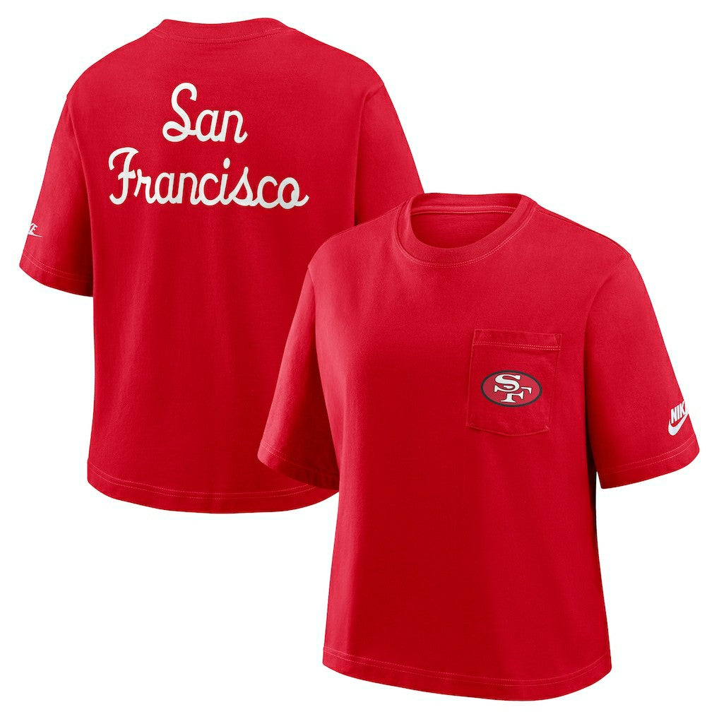 Nike San Francisco 49ers Women's Rewind Pocket Boxy T-Shirt Scarlet