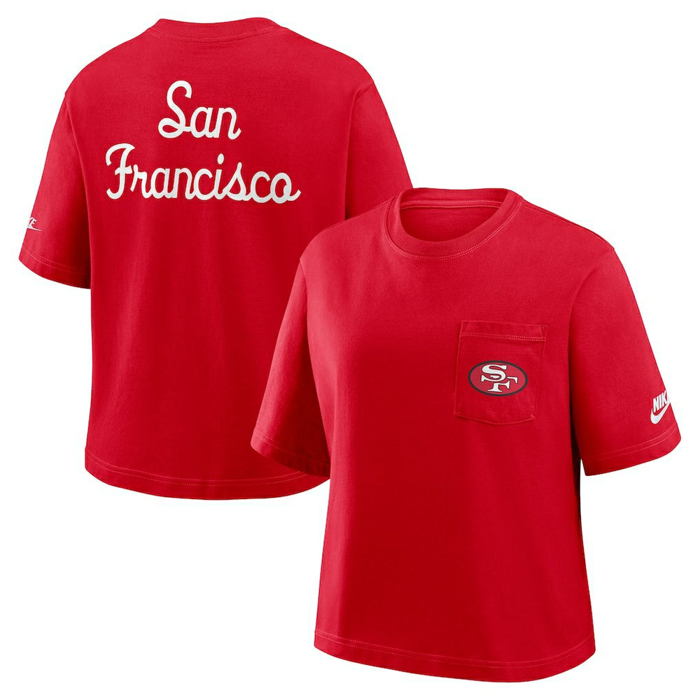 Nike San Francisco 49ers Women's Rewind Pocket Boxy T-Shirt Scarlet
