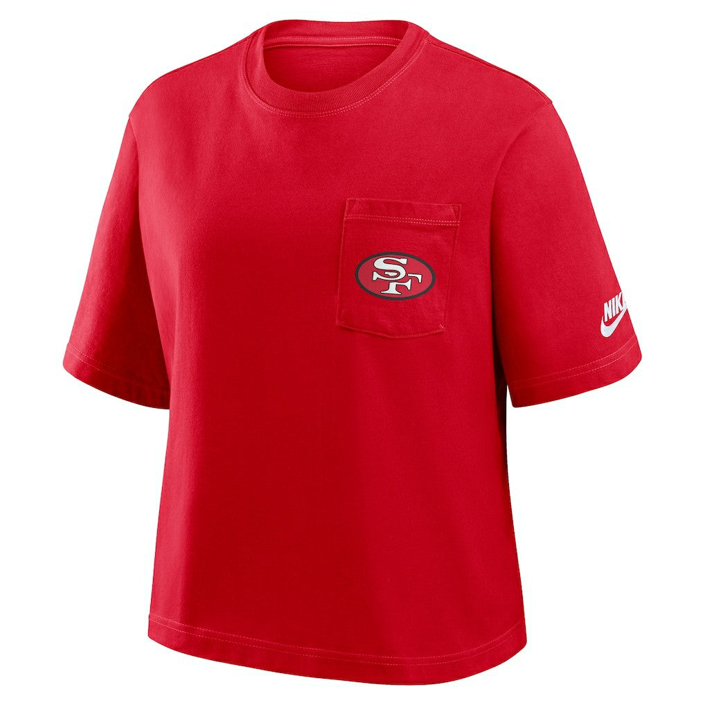 Nike San Francisco 49ers Women's Rewind Pocket Boxy T-Shirt Scarlet