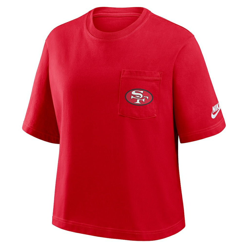Nike San Francisco 49ers Women's Rewind Pocket Boxy T-Shirt Scarlet