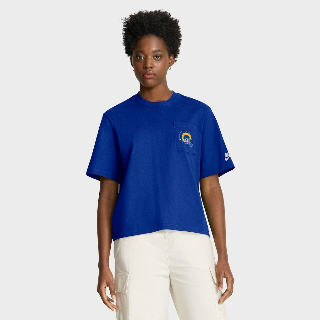 Nike Los Angeles Rams Women's Rewind Pocket Boxy T-Shirt Royal