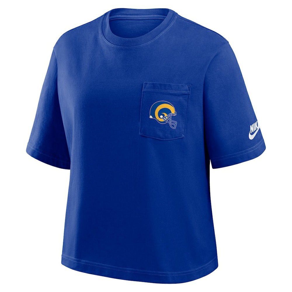 Nike Los Angeles Rams Women's Rewind Pocket Boxy T-Shirt Royal