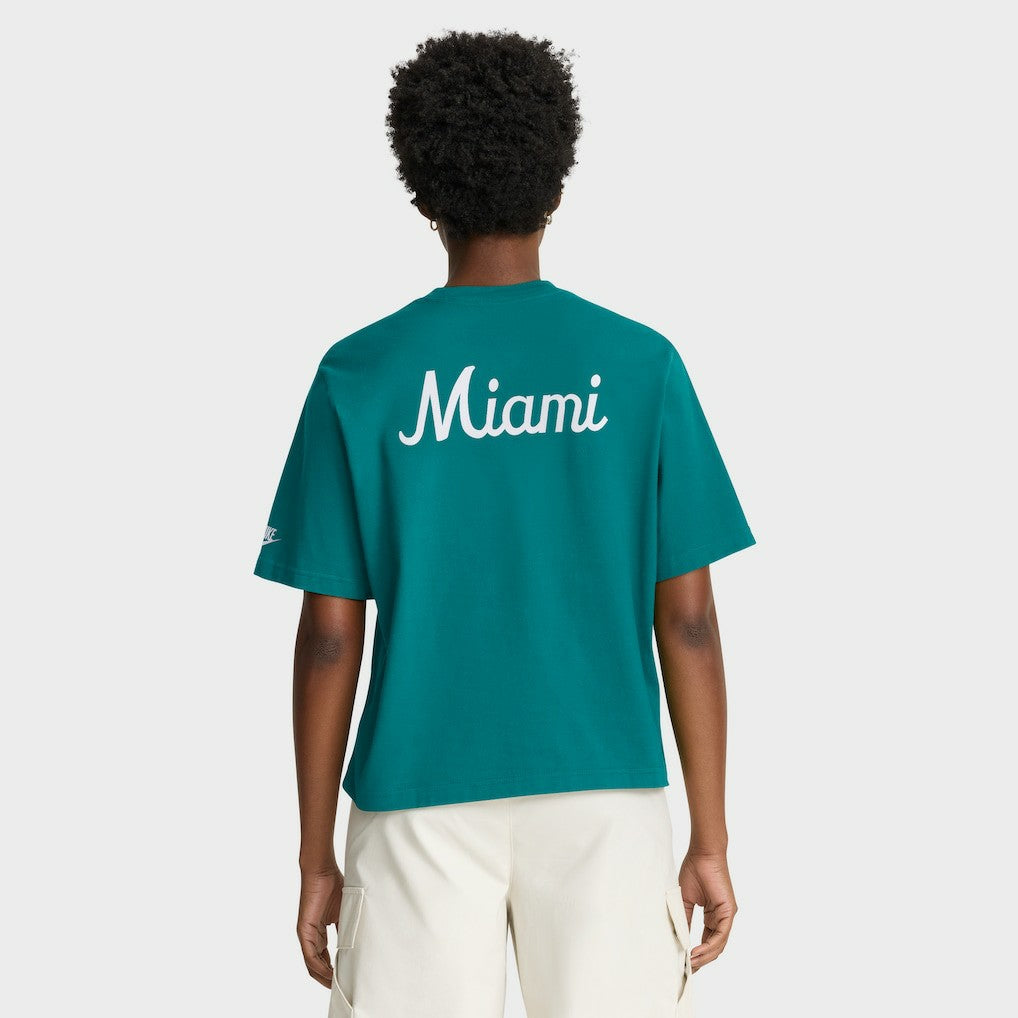 Nike Miami Dolphins Women's Rewind Pocket Boxy T-Shirt Aqua