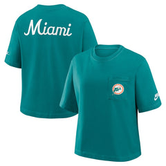 Nike Miami Dolphins Women's Rewind Pocket Boxy T-Shirt Aqua