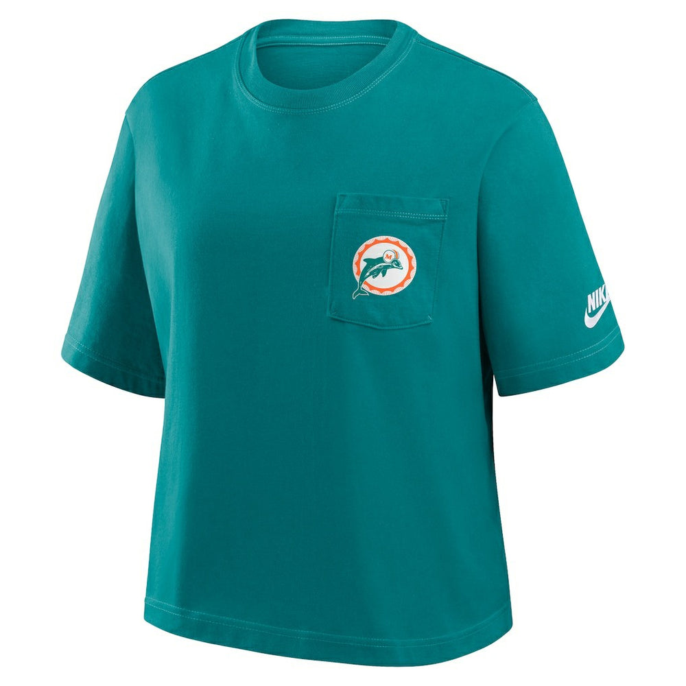 Nike Miami Dolphins Women's Rewind Pocket Boxy T-Shirt Aqua