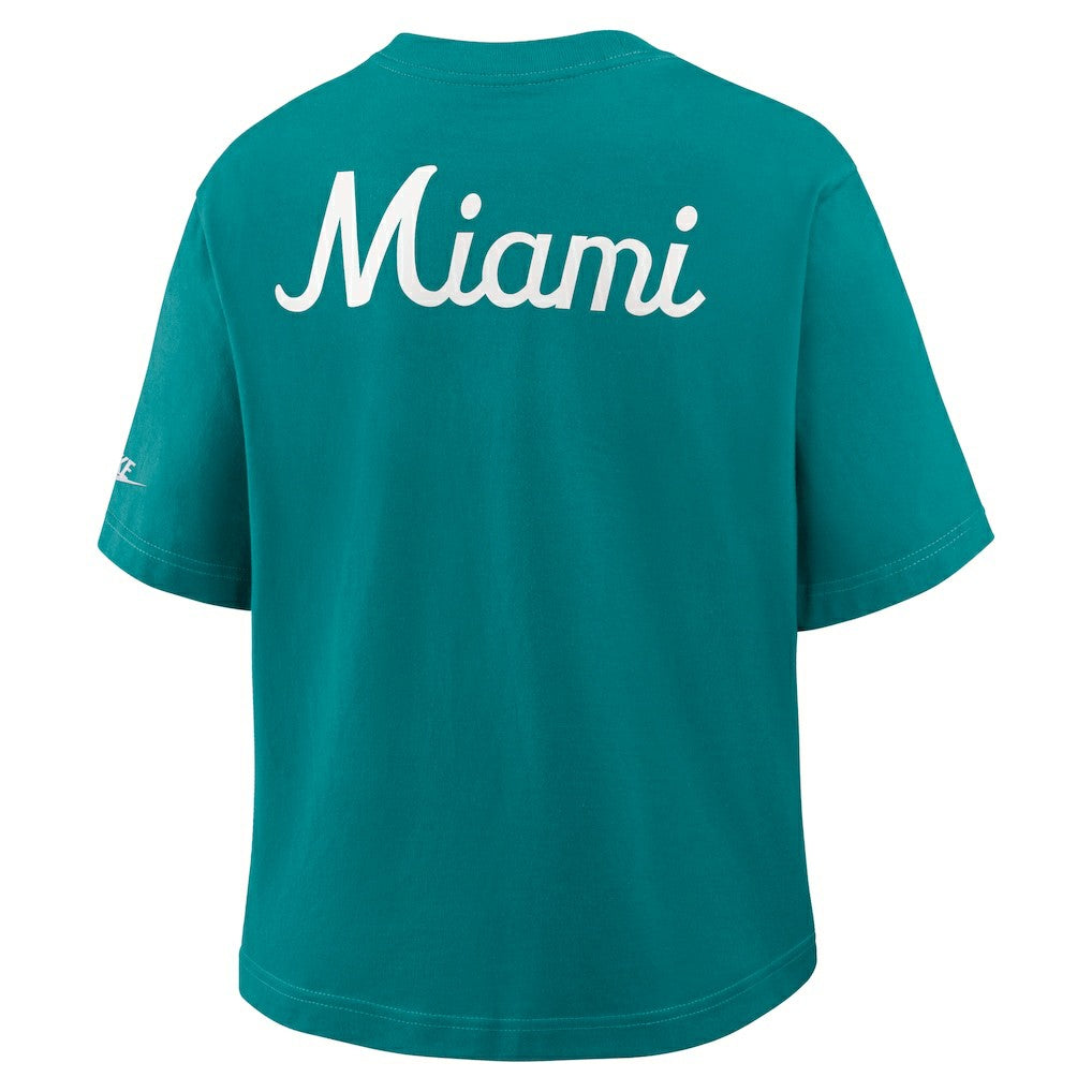 Nike Miami Dolphins Women's Rewind Pocket Boxy T-Shirt Aqua