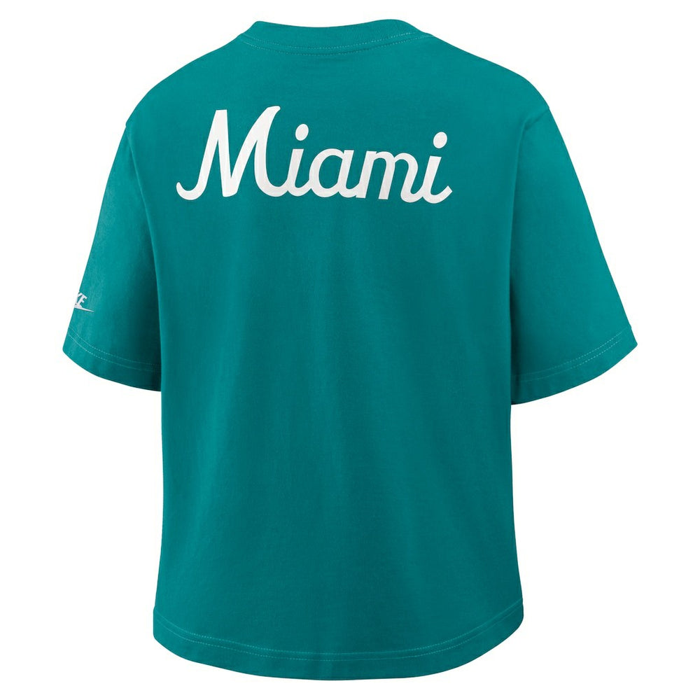 Nike Miami Dolphins Women's Rewind Pocket Boxy T-Shirt Aqua