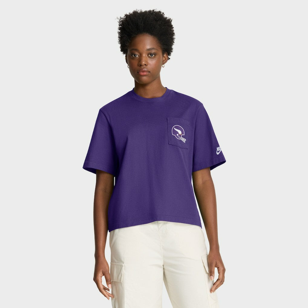 Nike Minnesota Vikings Women's Rewind Pocket Boxy T-Shirt Purple