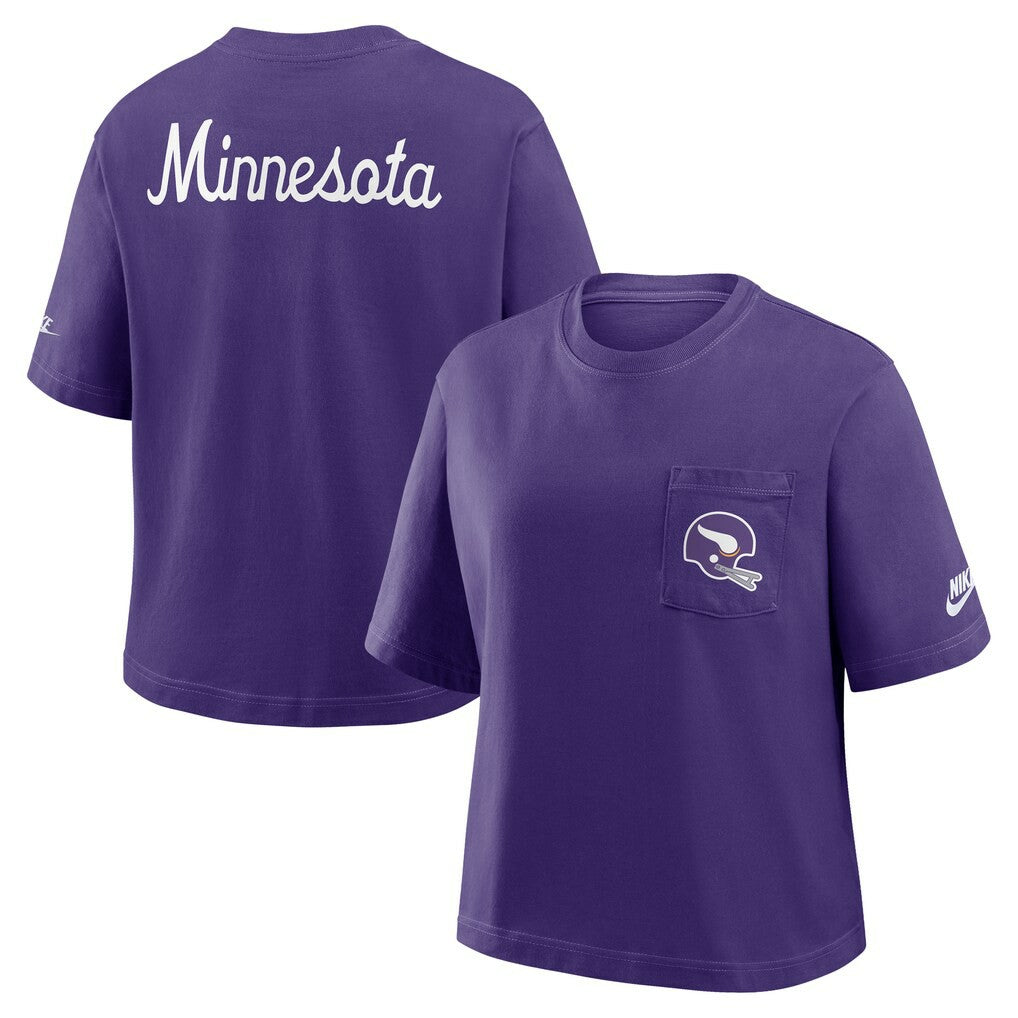 Nike Minnesota Vikings Women's Rewind Pocket Boxy T-Shirt Purple