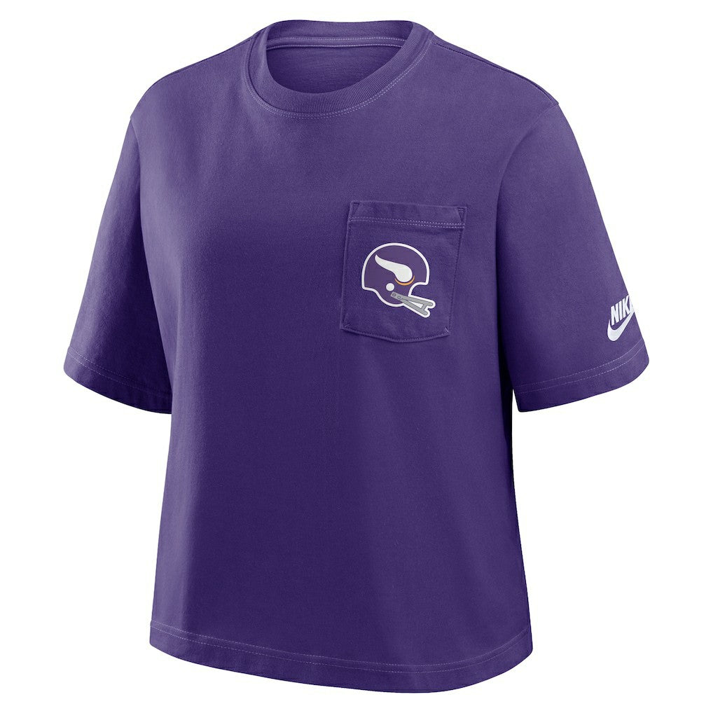 Nike Minnesota Vikings Women's Rewind Pocket Boxy T-Shirt Purple
