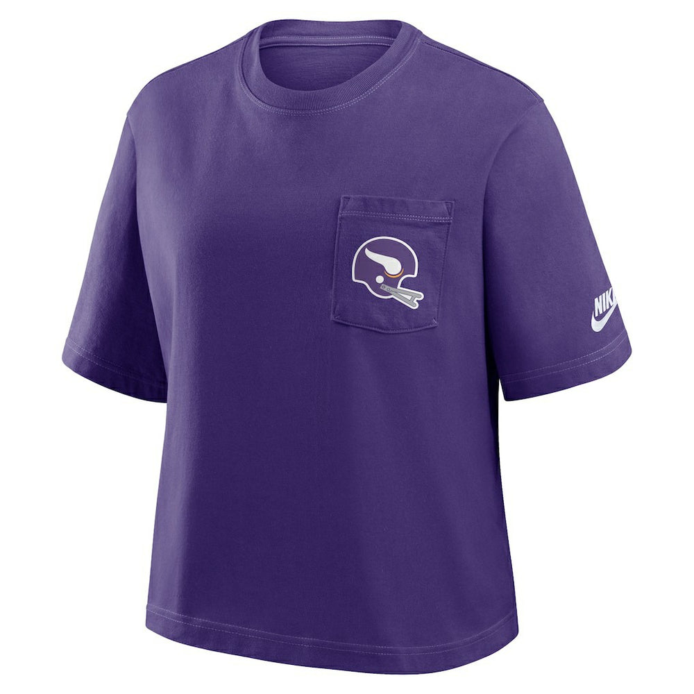 Nike Minnesota Vikings Women's Rewind Pocket Boxy T-Shirt Purple