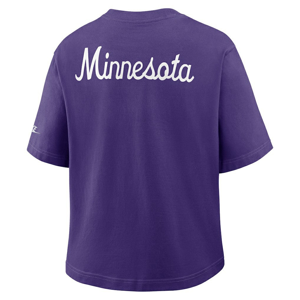 Nike Minnesota Vikings Women's Rewind Pocket Boxy T-Shirt Purple