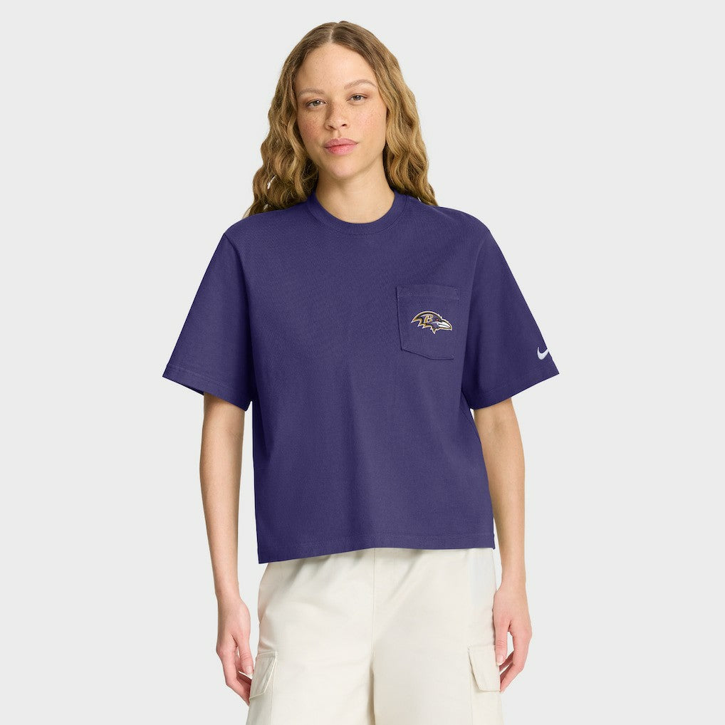 Nike Baltimore Ravens Women's Rewind Pocket Boxy T-Shirt Purple
