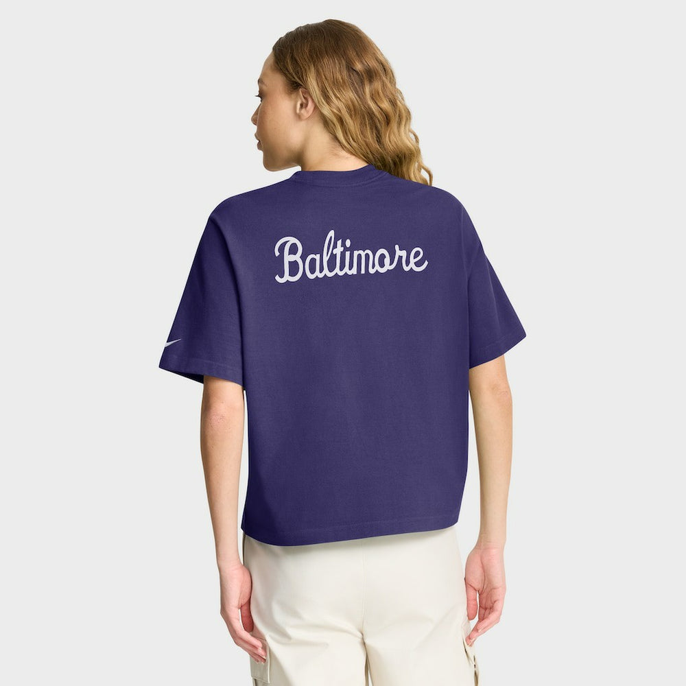 Nike Baltimore Ravens Women's Rewind Pocket Boxy T-Shirt Purple