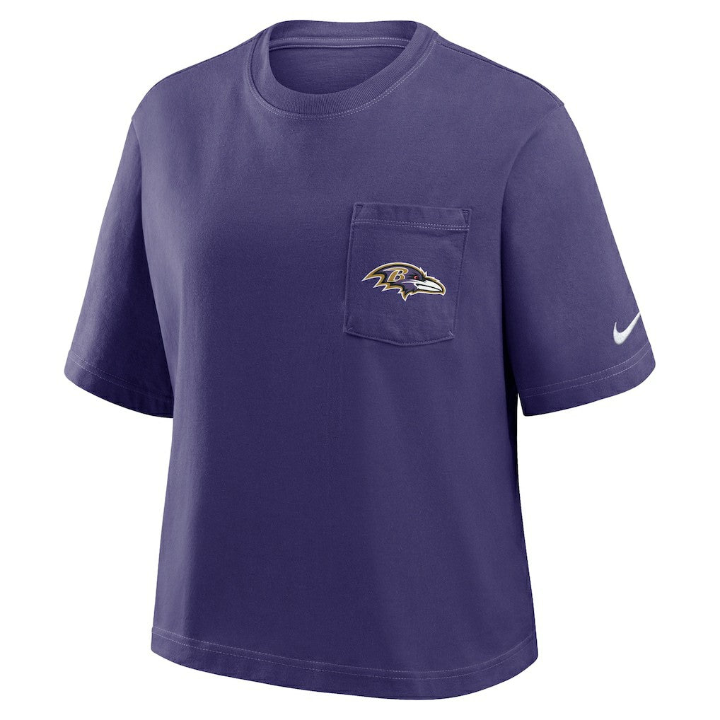 Nike Baltimore Ravens Women's Rewind Pocket Boxy T-Shirt Purple