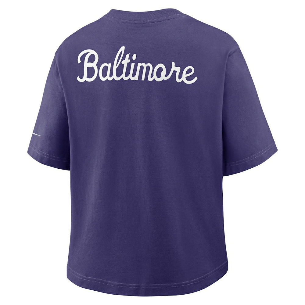 Nike Baltimore Ravens Women's Rewind Pocket Boxy T-Shirt Purple