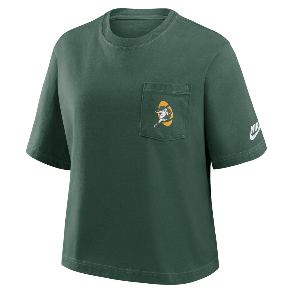 Nike Green Bay Packers Women's Rewind Pocket Boxy T-Shirt Green