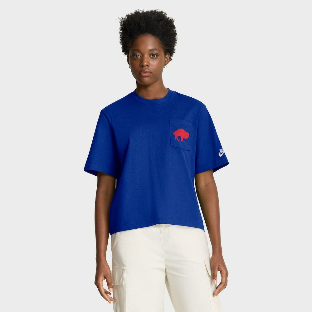 Nike Buffalo Bills Women's Rewind Pocket Boxy T-Shirt Royal