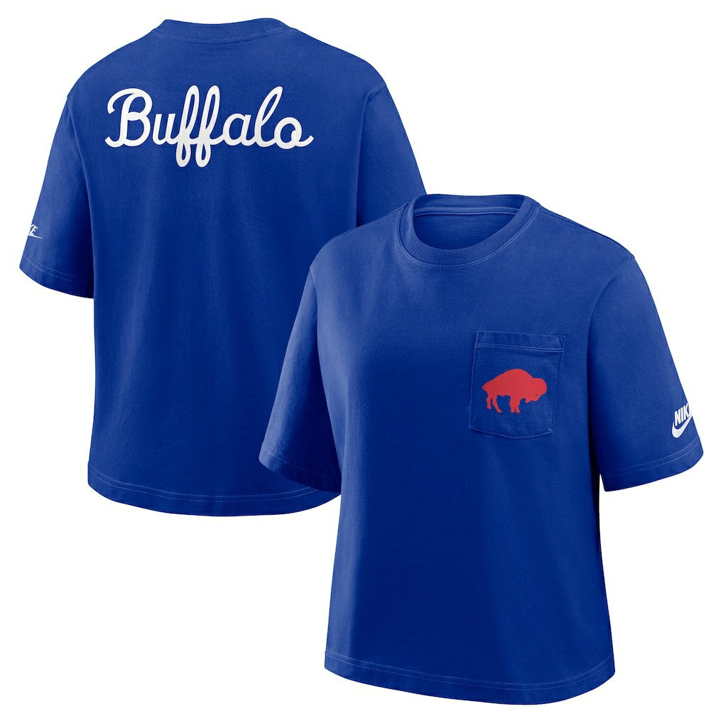 Nike Buffalo Bills Women's Rewind Pocket Boxy T-Shirt Royal