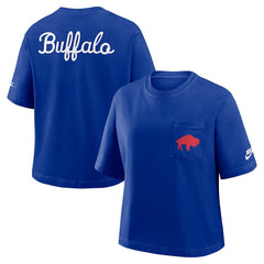 Nike Buffalo Bills Women's Rewind Pocket Boxy T-Shirt Royal