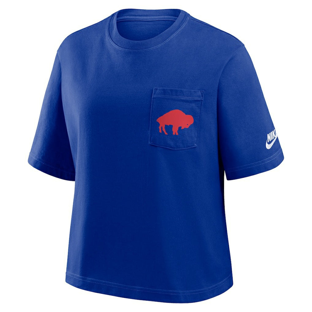 Nike Buffalo Bills Women's Rewind Pocket Boxy T-Shirt Royal
