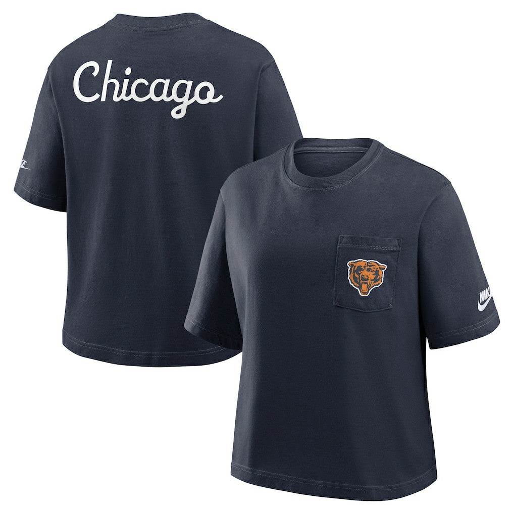 Nike Chicago Bears Women's Rewind Pocket Boxy T-Shirt Navy