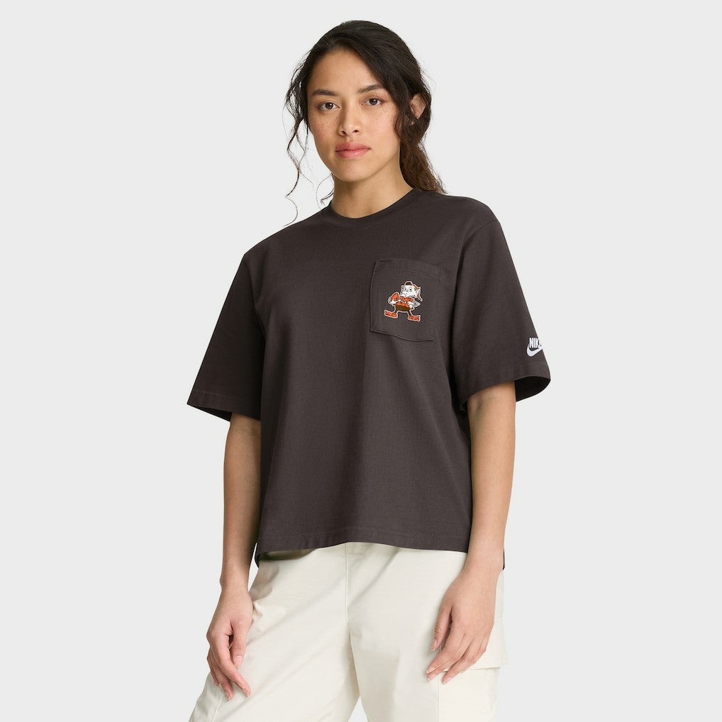Nike Cleveland Browns Women's Rewind Pocket Boxy T-Shirt Brown