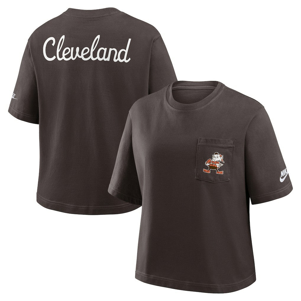 Nike Cleveland Browns Women's Rewind Pocket Boxy T-Shirt Brown