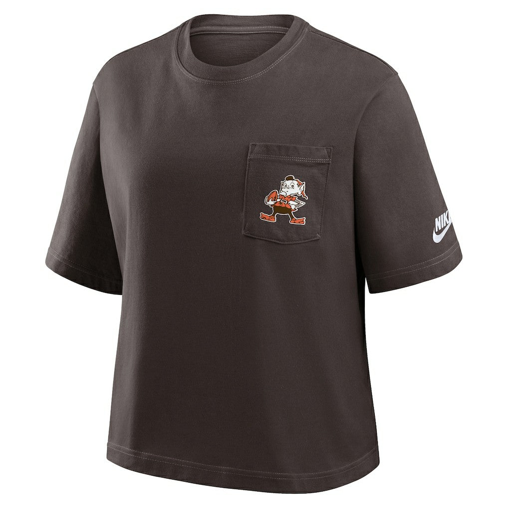 Nike Cleveland Browns Women's Rewind Pocket Boxy T-Shirt Brown
