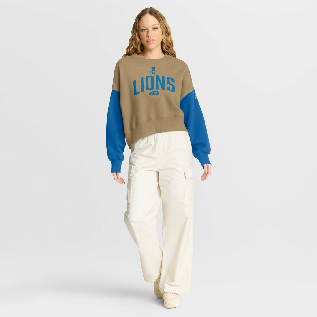 Nike Detroit Lions Women's Oversized Rewind Pullover Sweatshirt Tan