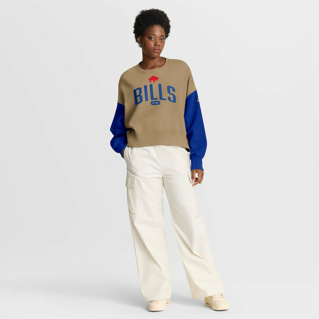 Nike Buffalo Bills Women's Oversized Rewind Pullover Sweatshirt Tan