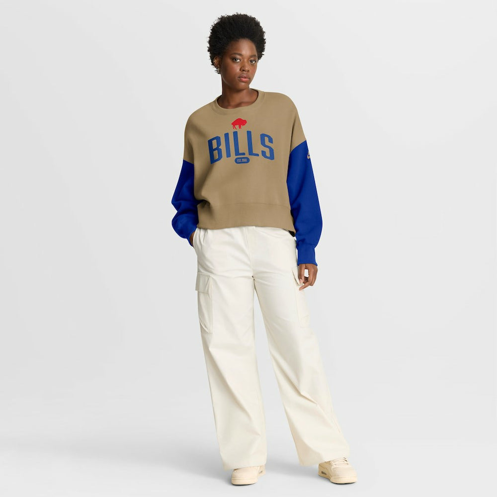 Nike Buffalo Bills Women's Oversized Rewind Pullover Sweatshirt Tan