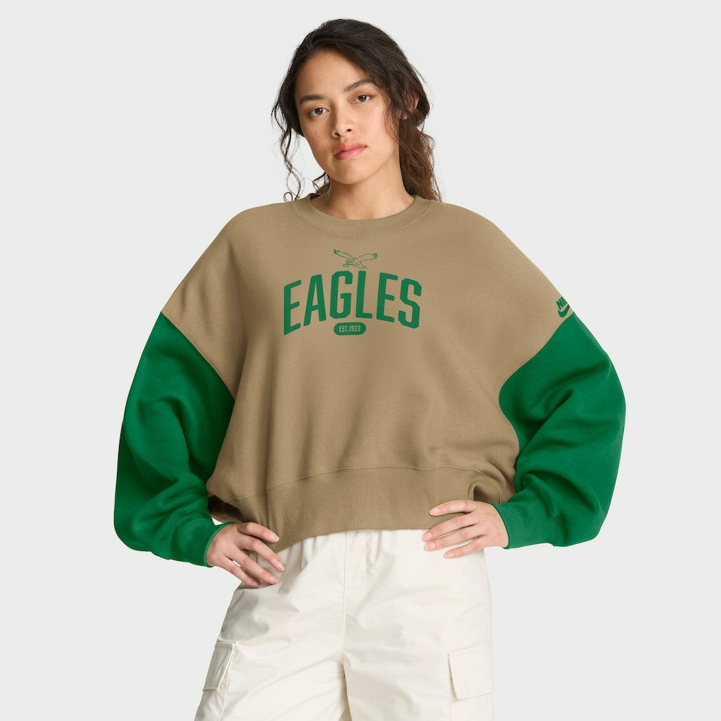 Nike Philadelphia Eagles Women's Oversized Rewind Pullover Sweatshirt Tan